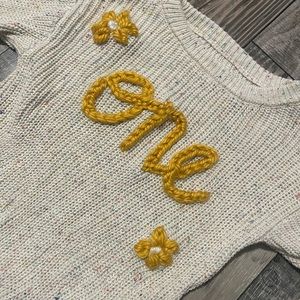 knit onesie - hand embroidered - first birthday - One